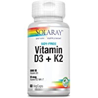Los mejores  - Solaray Vitamina D3 + K2 | Favorece la absorción de calcio y apoya al sistema cardiovascular y arterial | Sin Soja…